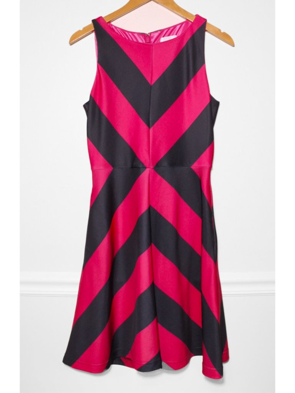 New York & Company Stretch Womens Chevron Stripe Print A Line Dress Pink Black S
